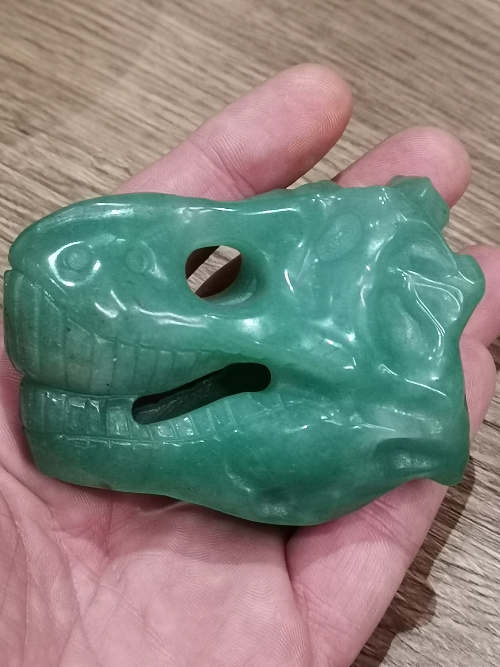 Tyrannosaurus / T REX -- > Sculptuur van obsidiaan MAHAHONA / Groene aventurijn, geslepen natuurstenen mineralen
