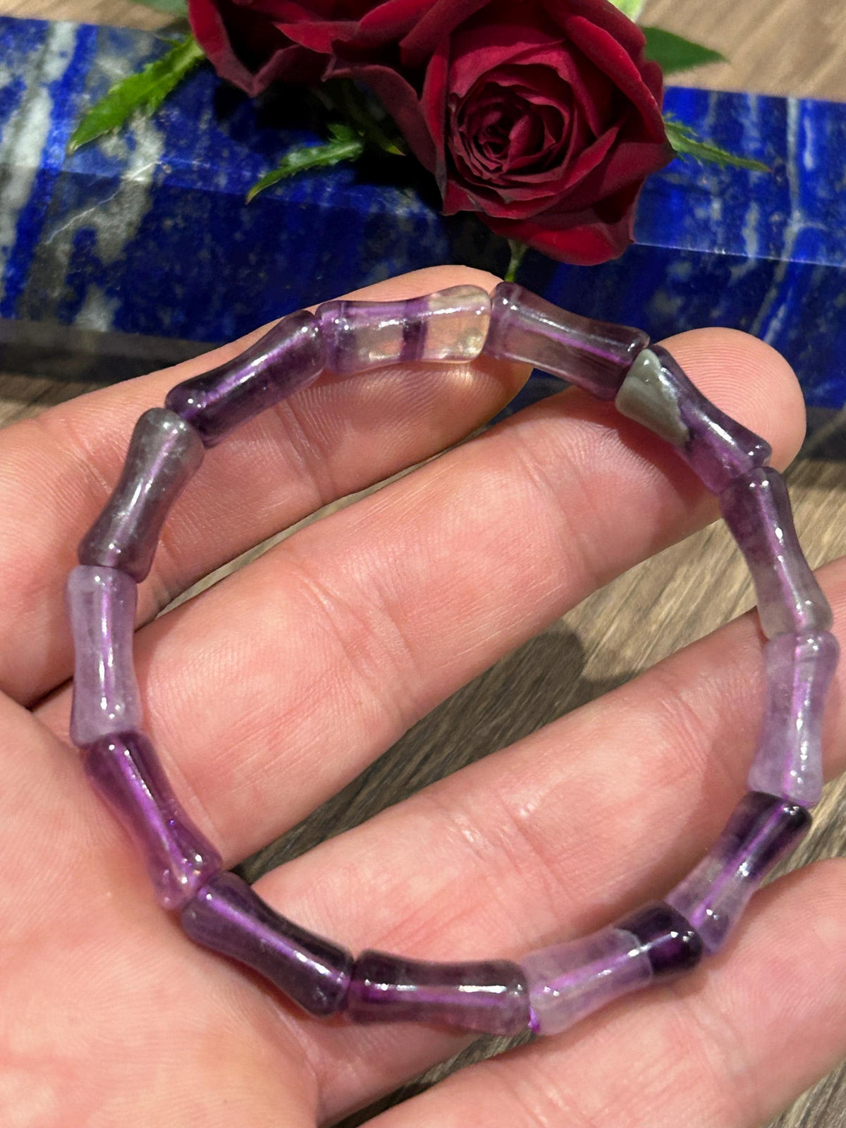 Fluorite Violeta , Pulseira em conta de Forma de Elos de Peixe , Comprimento 17 / 17.5 Cm