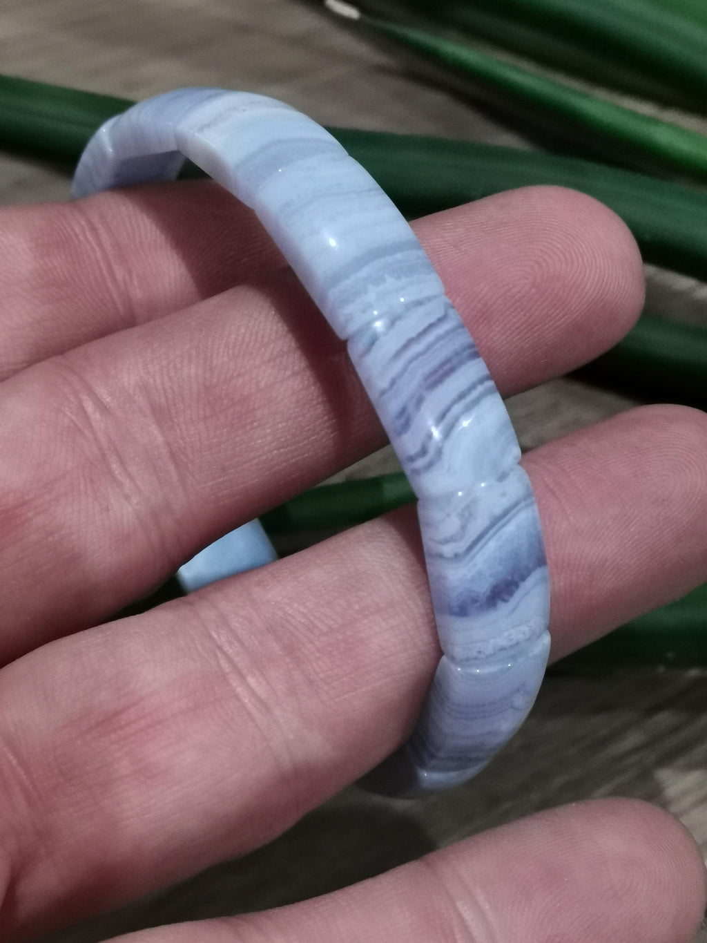 Agate BLUE LACE , Bracelet longueur 17.5 Cm  , Perle rectangle de 15/10 mm , Pierre naturelle USA