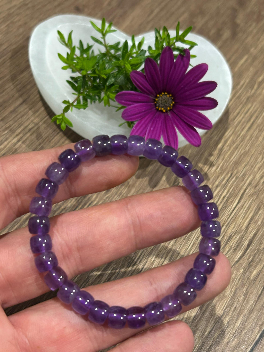 Amatista de Bolivia AAA , Pulsera de longitud a medida en cuentas Forma Tubo 7 / 6 Mm / - Espiritualidad – Antidepresión – Sanación