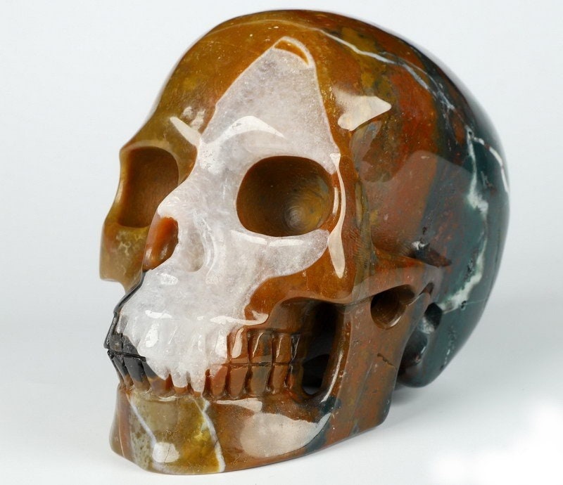 Crâne d'agate Indienne , pierre naturelle, Sculpture vanité , memento mori