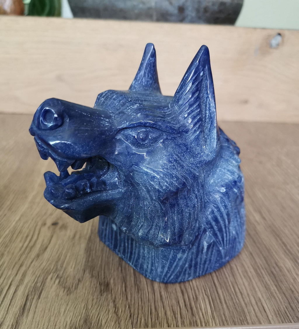 WOLF , Skulptur /Statue , Blaue Aventurin  -> Naturstein AA