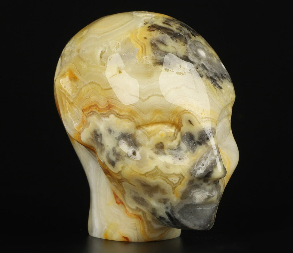 Agate crazy Lace- > ELF / Fée / AVATAR , tête sculpté en pierre naturelle / Memento mori