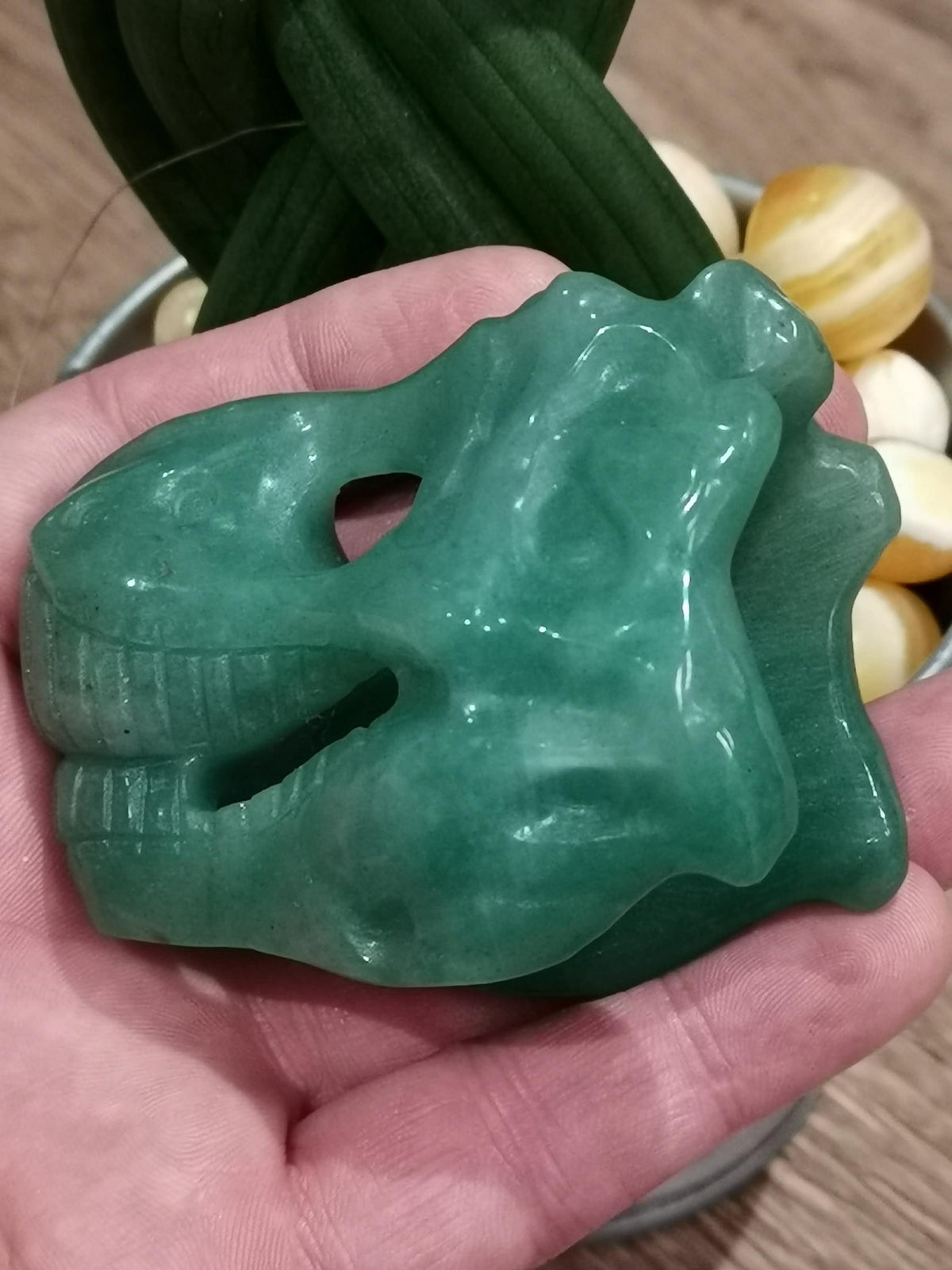 Tyrannosaurus / T REX -- > Sculptuur van obsidiaan MAHAHONA / Groene aventurijn, geslepen natuurstenen mineralen