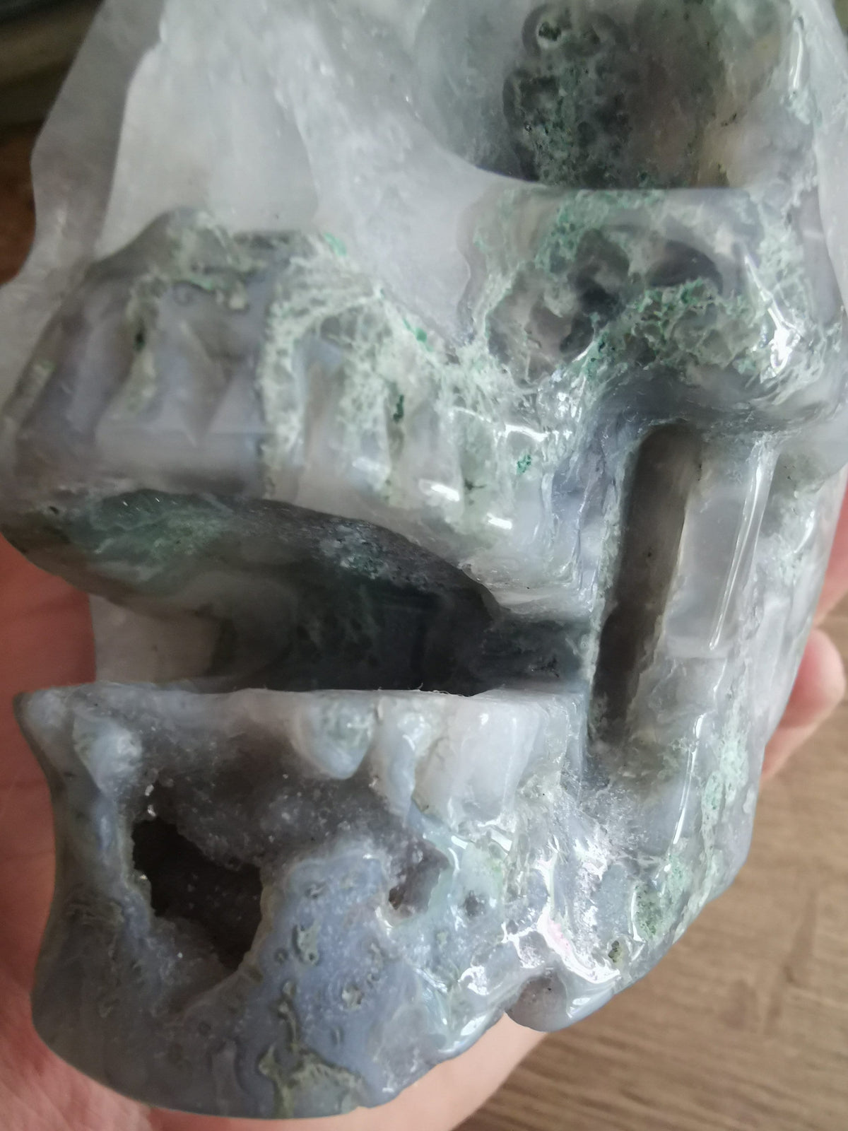 Moss Agate / Collector's Singing, Laughing Crystal Skull / Lithotherapy / ART / Cranio, SchÄdel, Craneo, Skull, reiki