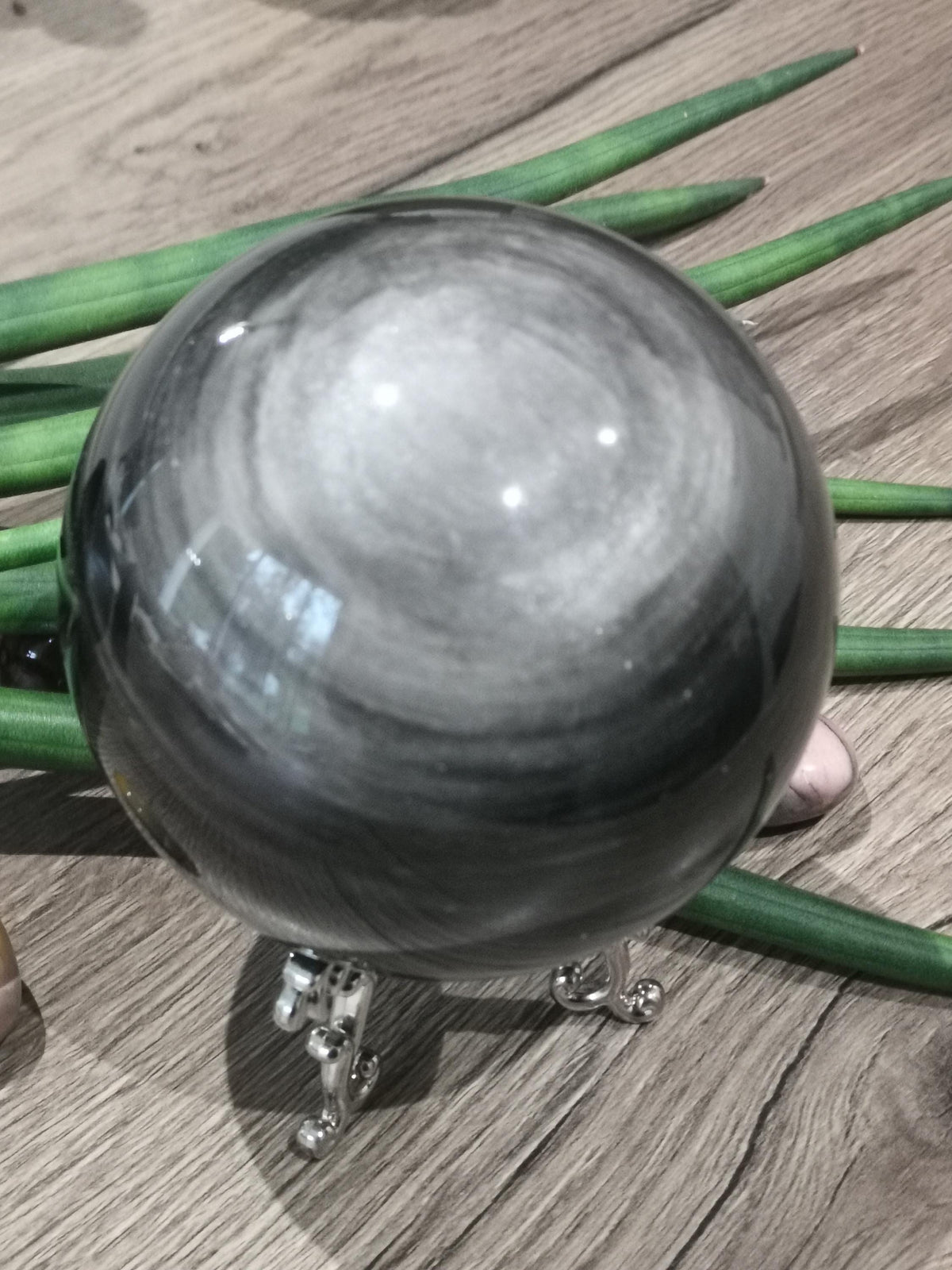 Obsidiana Plateada de México , Esfera XL 1.375 KG de Colección  , Minerales Tallados
