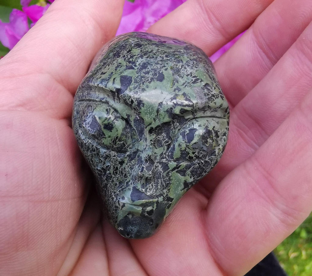 Cráneo alienígena de jaspe camuflaje, llamado piel de rana, mineral tallado de colección / REIKI Skull, cráneo, cráneo, cráneo