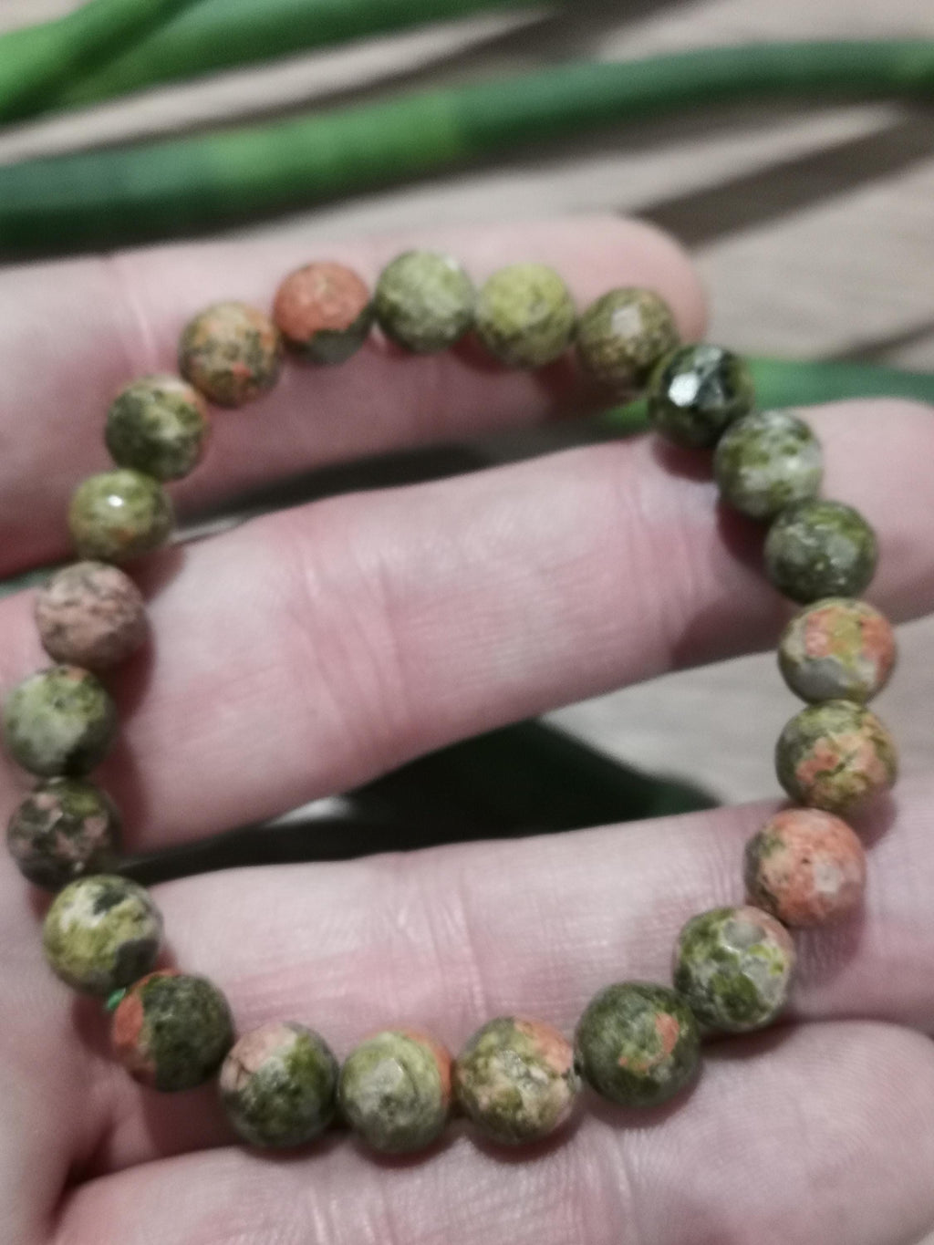 UNAKITE , Custom-made natural stone bracelet ->  9 mm faceted round bead