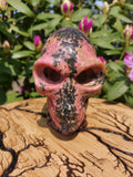 Rodoniet  6,5 inch ,  Sculptuur AALIEDEN Kristallen Schedel  / Maya Reizende Schedel / lithotherapie / Schedel ; Cranio , Kristalloden Schedel