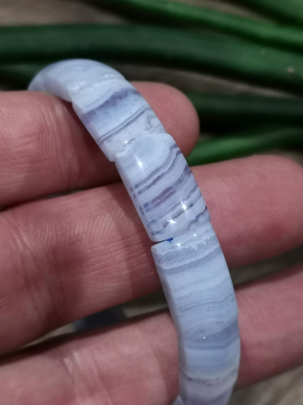Agate BLUE LACE , Bracelet longueur 17.5 Cm  , Perle rectangle de 15/10 mm , Pierre naturelle USA