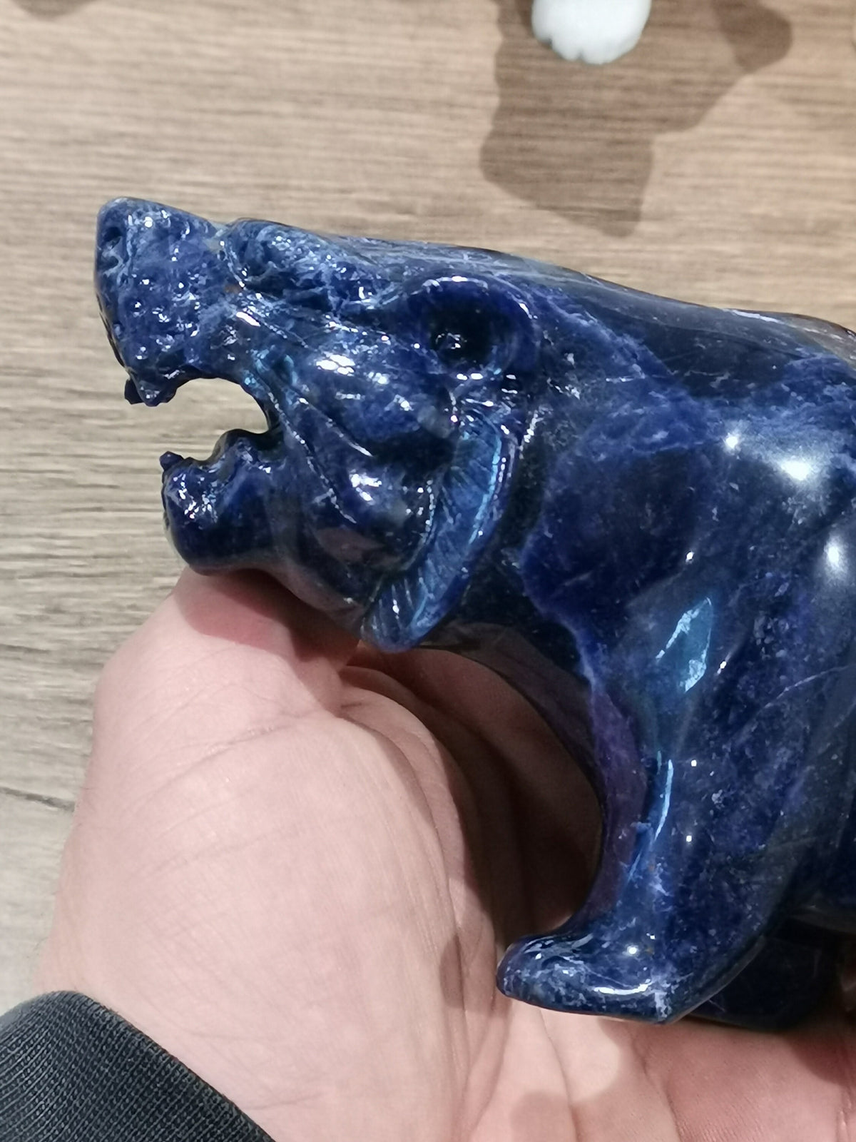 Tigre du Bengale en sodalite bleu nuit, 923 g /  Animal en Pierre naturelle