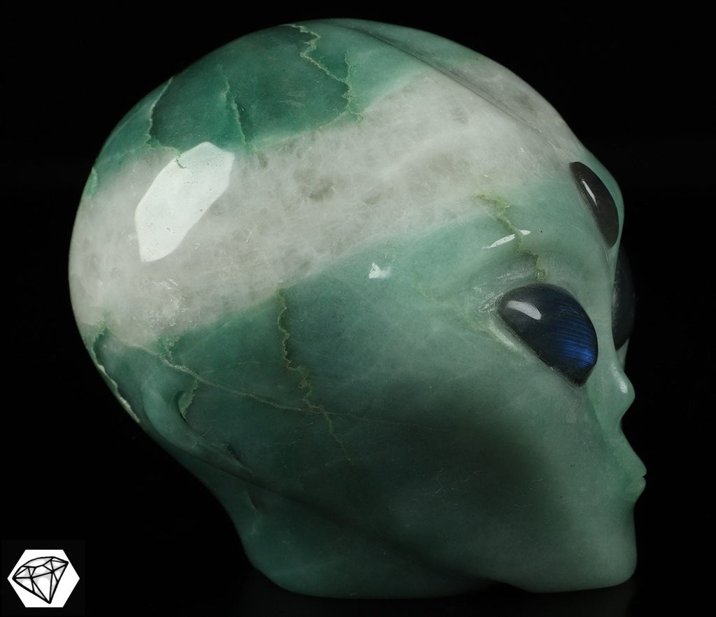 Alien Roswell-schedel van groene aventurijn · XL natuursteen