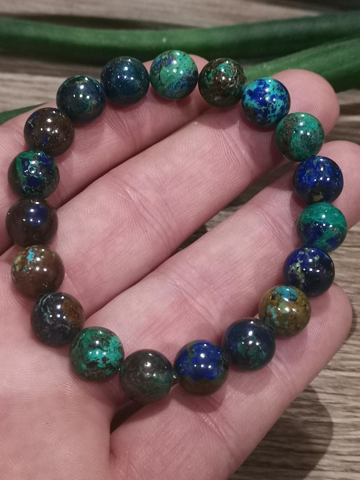 Pulseira em azurite-malaquita – Contas de 10 mm – À medida