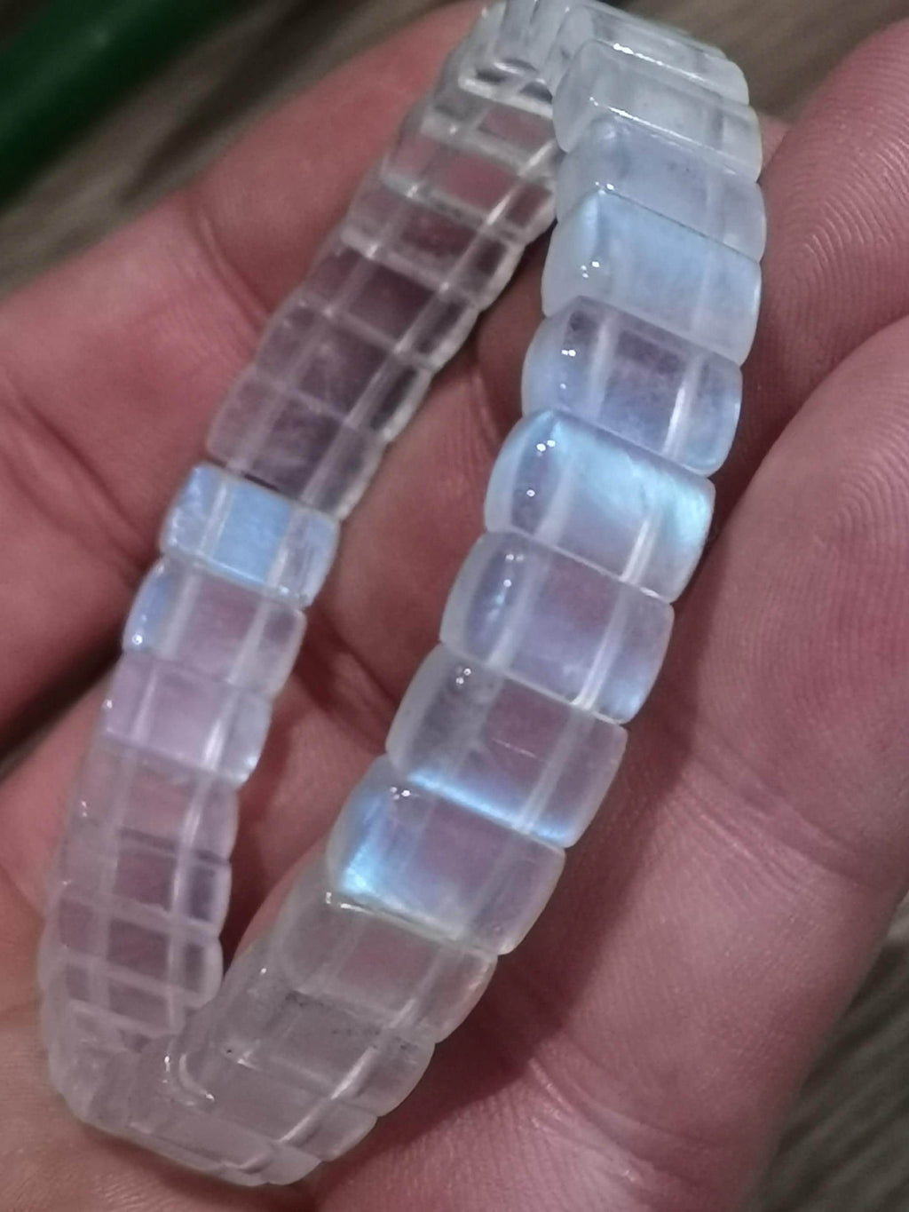 Blauwe maansteen, armband met rechthoekige parel van 10 / 6 mm, lengte 17 cm