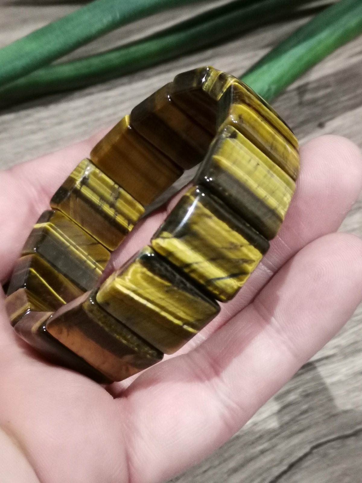Geel tijgeroog, originele rechthoekige kralenarmband