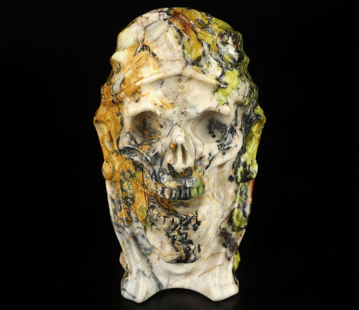 Jaspe Hiso  , Crâne Momie en pierre naturelle taillé / Sculpture Vanité , memento mori