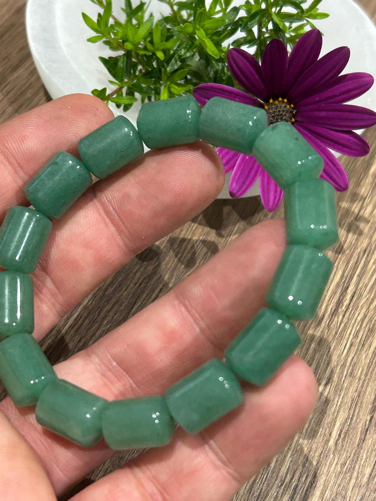 Aventurina verde Brasil , Pulsera Circunferencia de 17 / 17.5 Cm , Perla Tubo de 15/10  Mm / Equilibrio, estabilidad y serenidad.