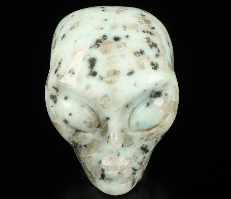 Jaspe KIWI / Sculpture Tête Extra terrestre type Roswell  / Crâne pierre naturelle de collection / décoration