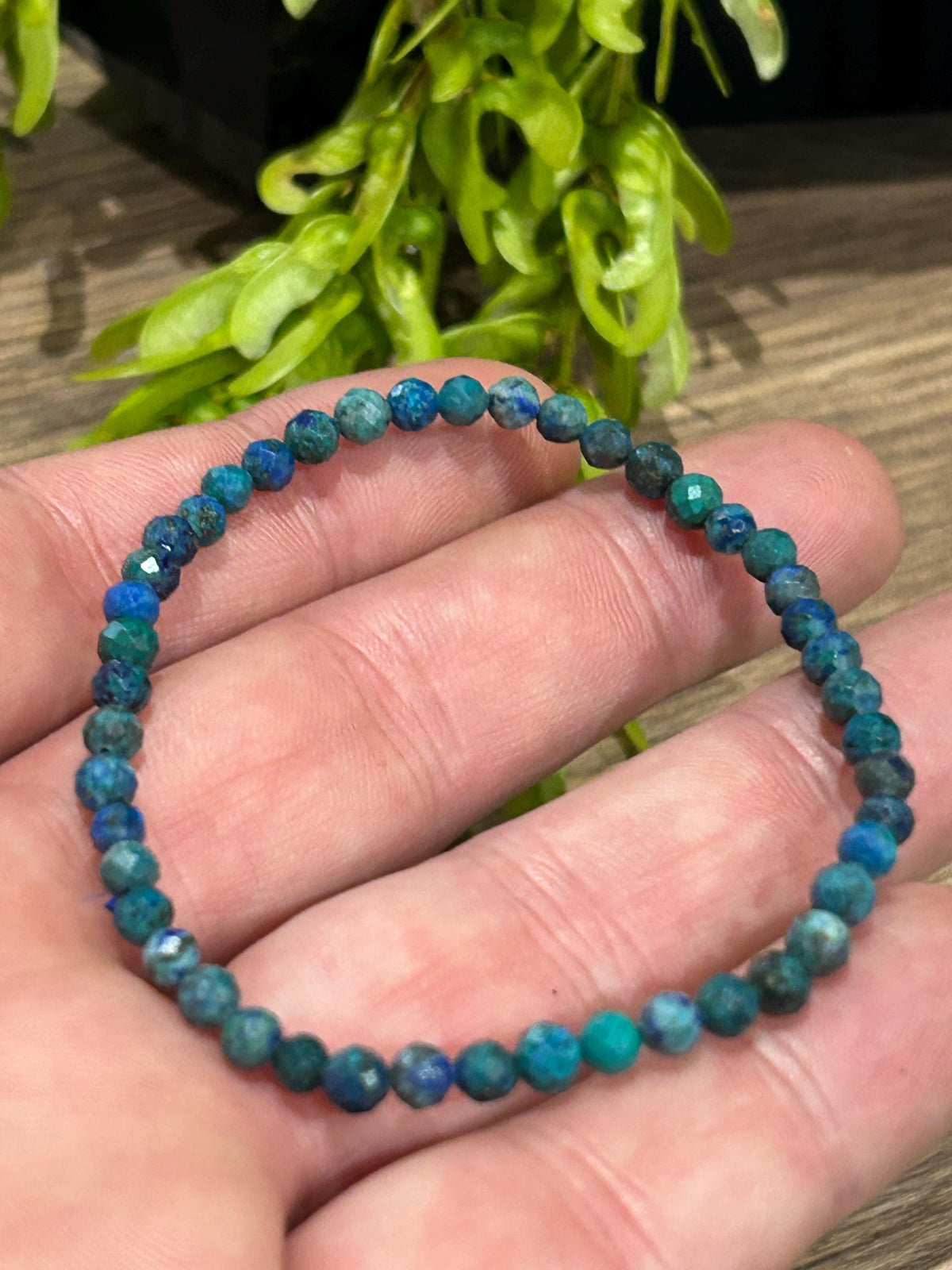 Crisocolla Americana AA , Bracciale su misura a scelta , Perla rotonda sfaccettata da 4 mm / Pietra naturale