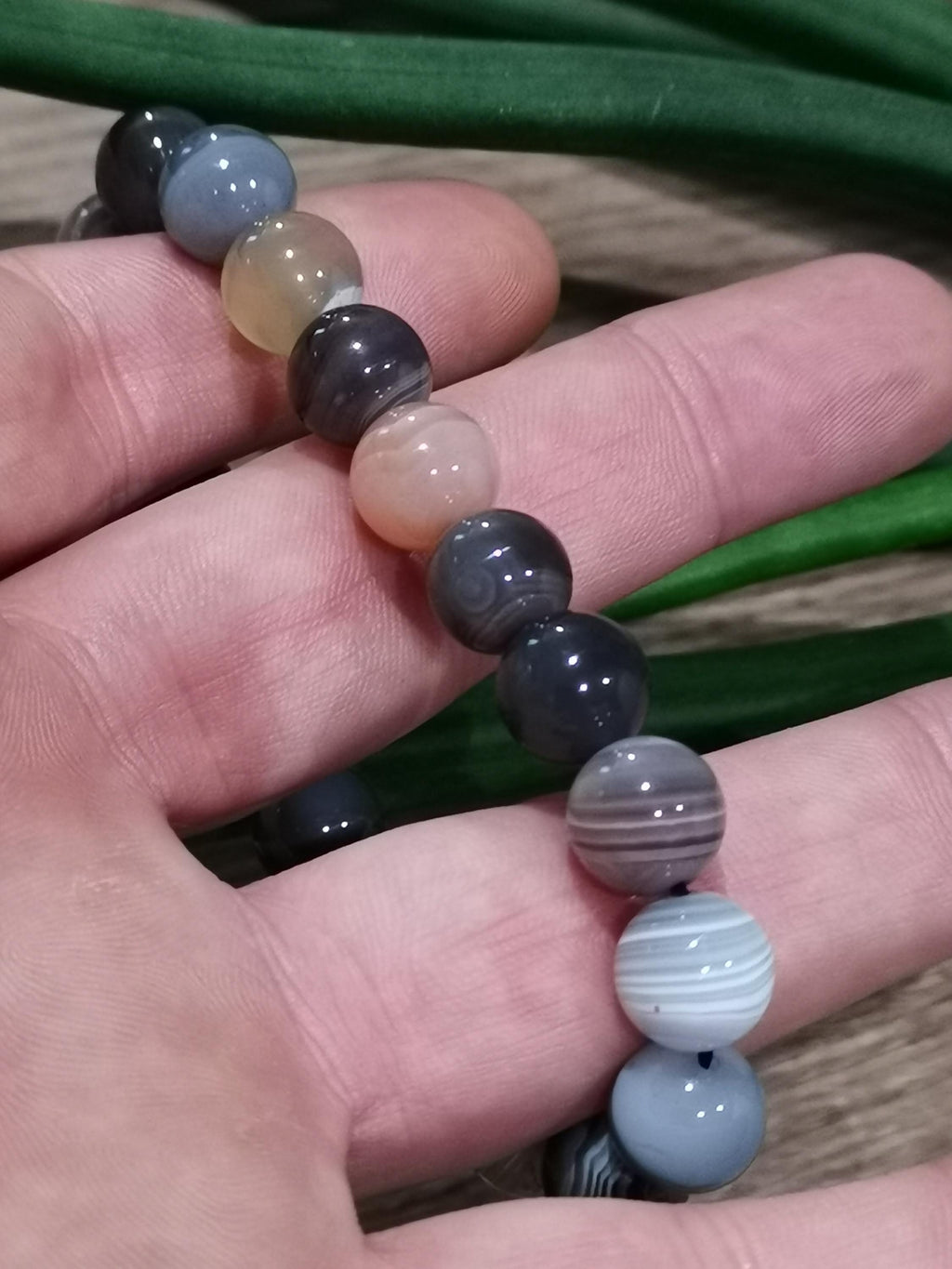 Agata del Mozambico, bracciale con perle rotonde da 10 mm, lunghezza SU MISURA