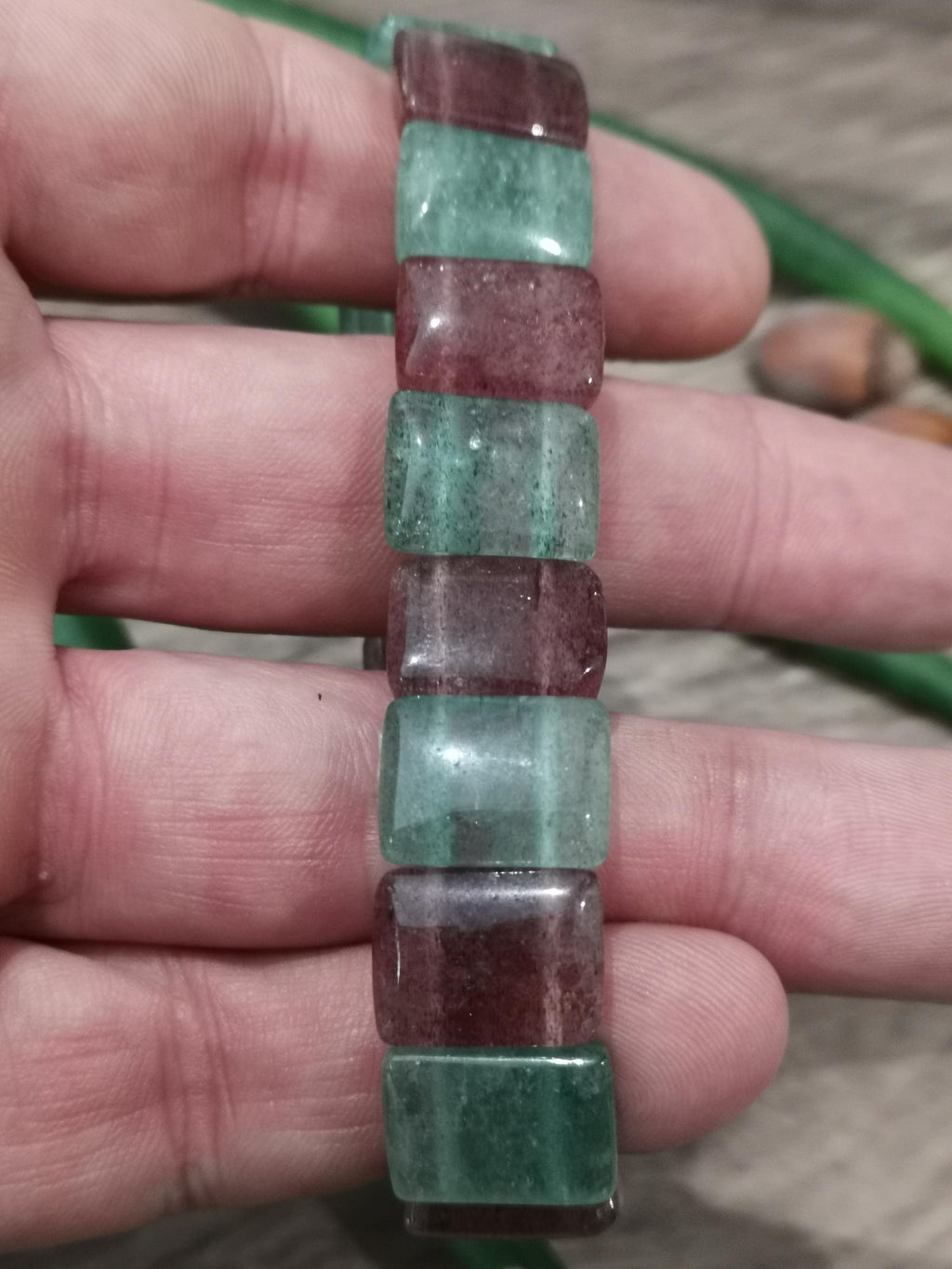 Aardbeientaartkwarts armband – Tweekleurige rechthoekige kralen