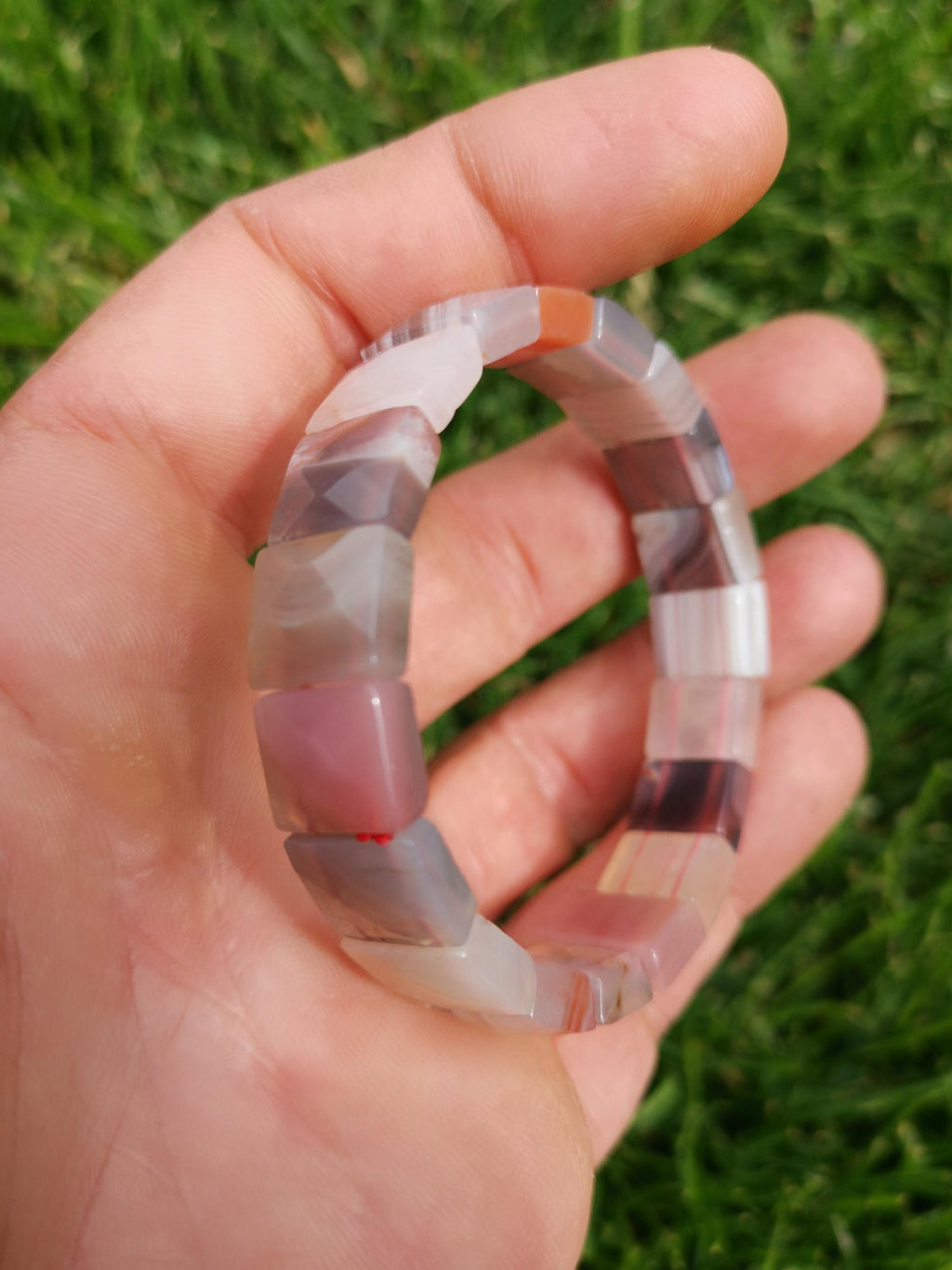 Agata del Mozambico, bracciale con perla rettangolare sfaccettata, regolabile / Gioielli