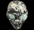 Teschio alieno di Roswell in tormalina nera e quarzo, occhi in amazzonite · XL