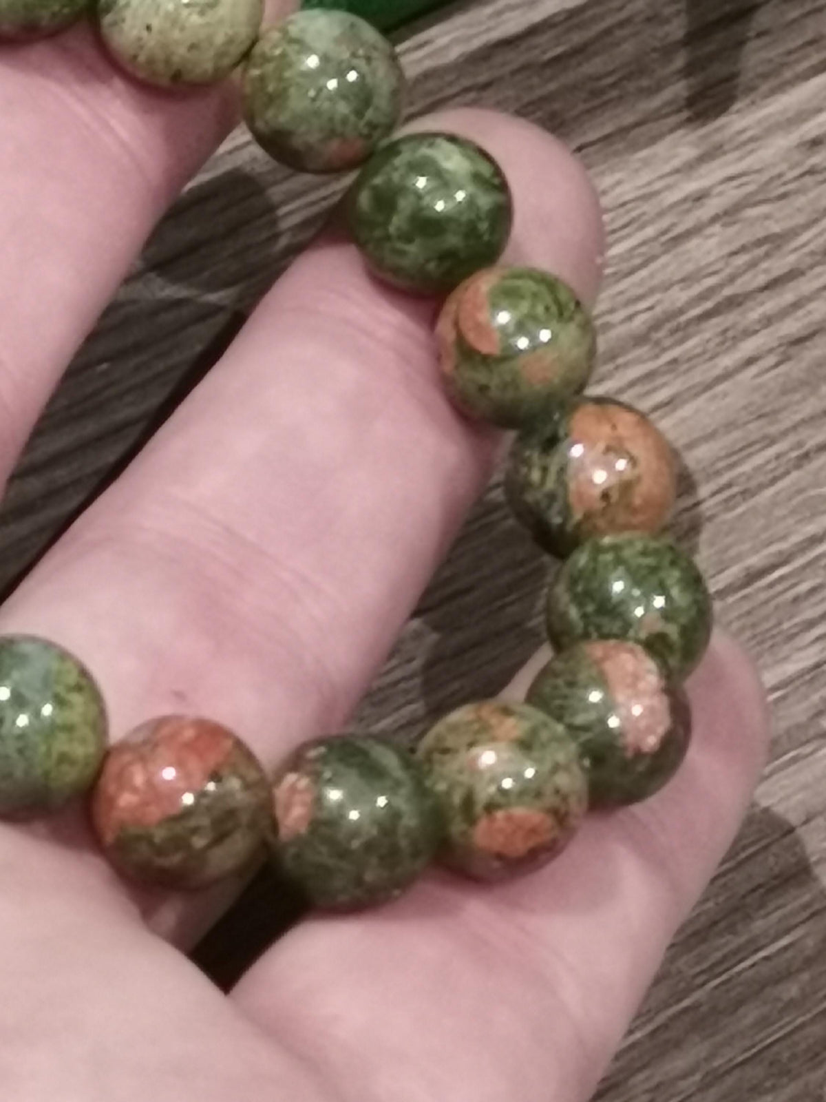 Pulsera de unakita natural de Estados Unidos – Cuentas de 8 o 10 mm – A medida