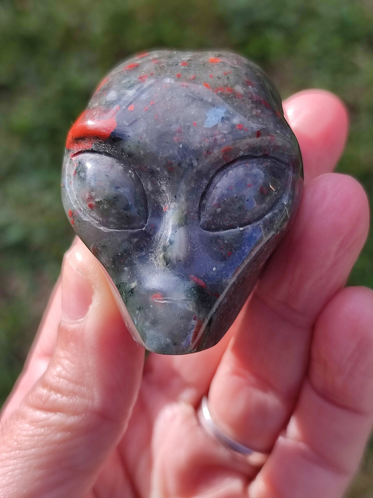 Alien-Schädel aus afrikanischem Blutjaspis, Kollektion / REIKI Skull, Cranio, Schädel, Craneo Crystal Skull