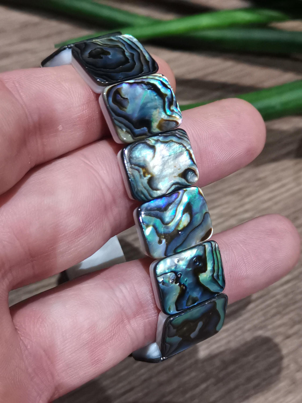 Pulsera de nácar de abalón – Perlas rectangulares