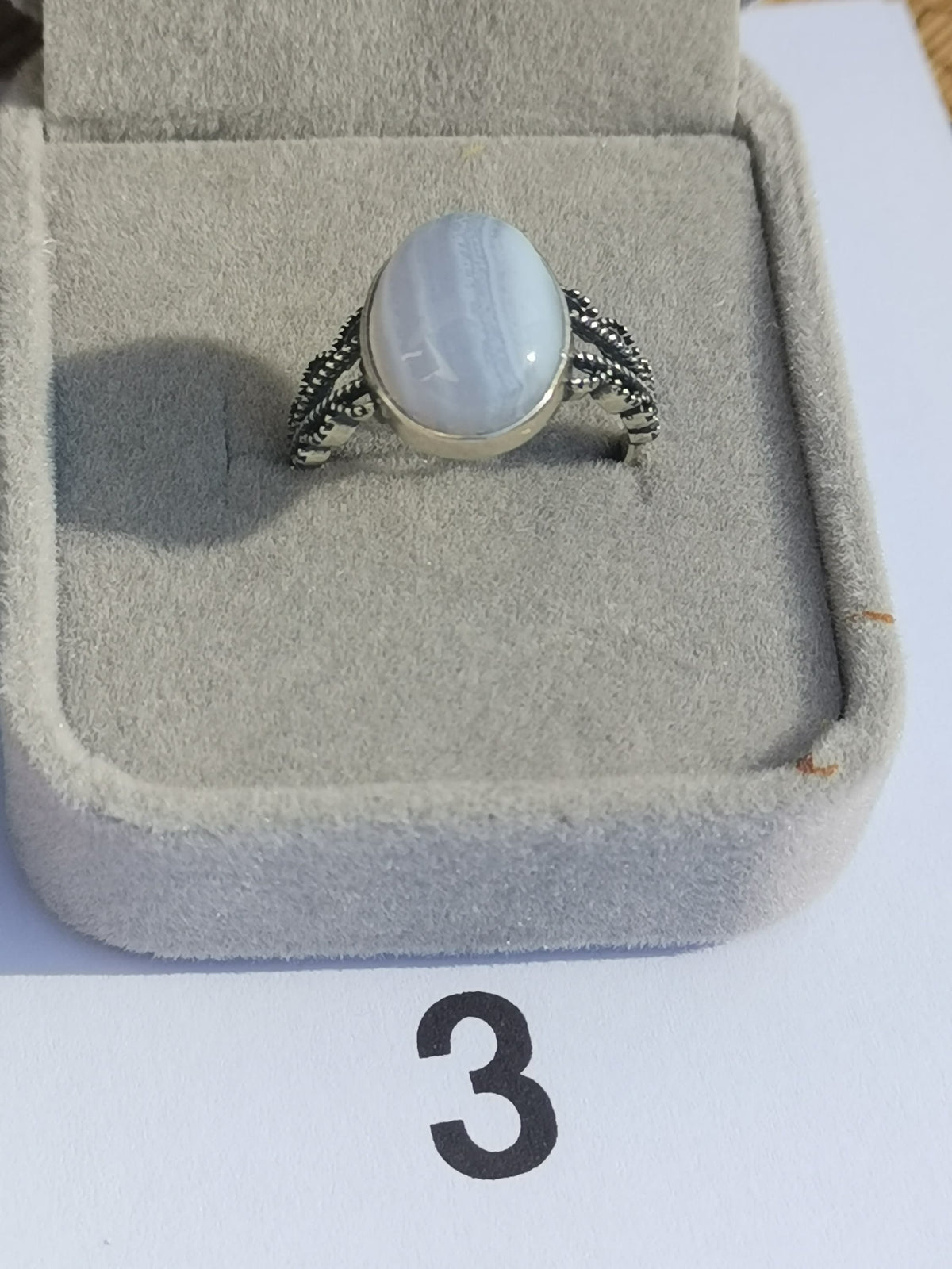 AGATE Blue Lace ; Bague réglable en ARGENT 925 , Fine qualité