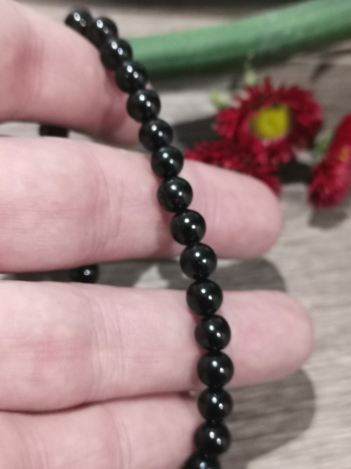 Pulseira em espinela preta – Contas redondas de 6 mm – À medida