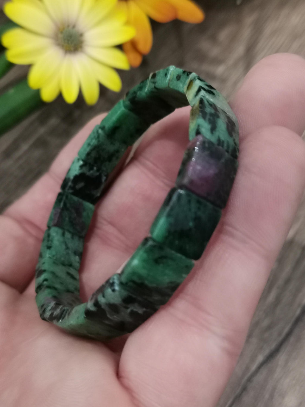 Zoizit-Rubin-Armband – Quadratische, facettierte Perlen 11 mm – Maßanfertigung