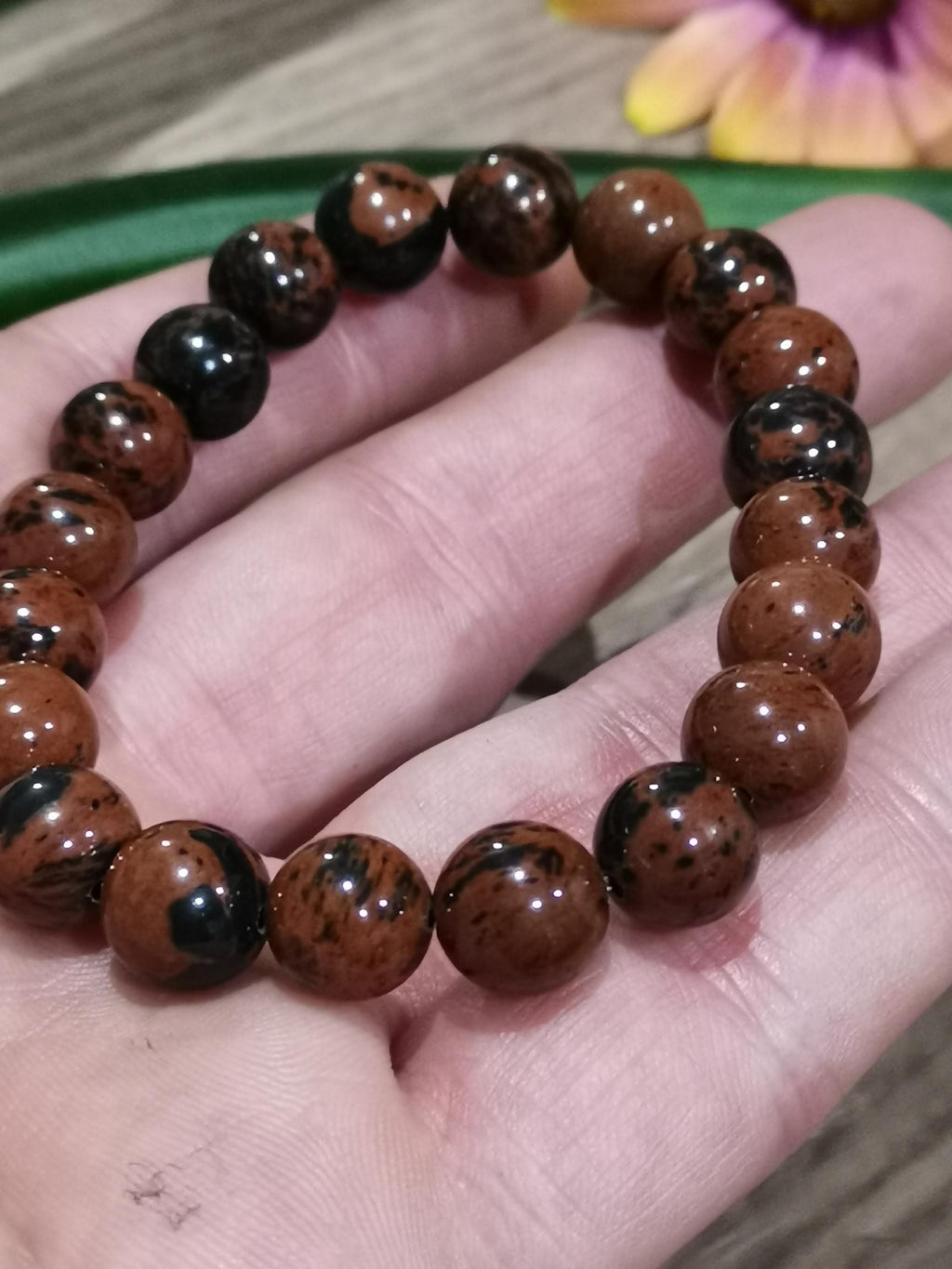 Obsidiana ACAIÃ  , Pulseira à medida à escolha  , Pérola redonda de 10 mm