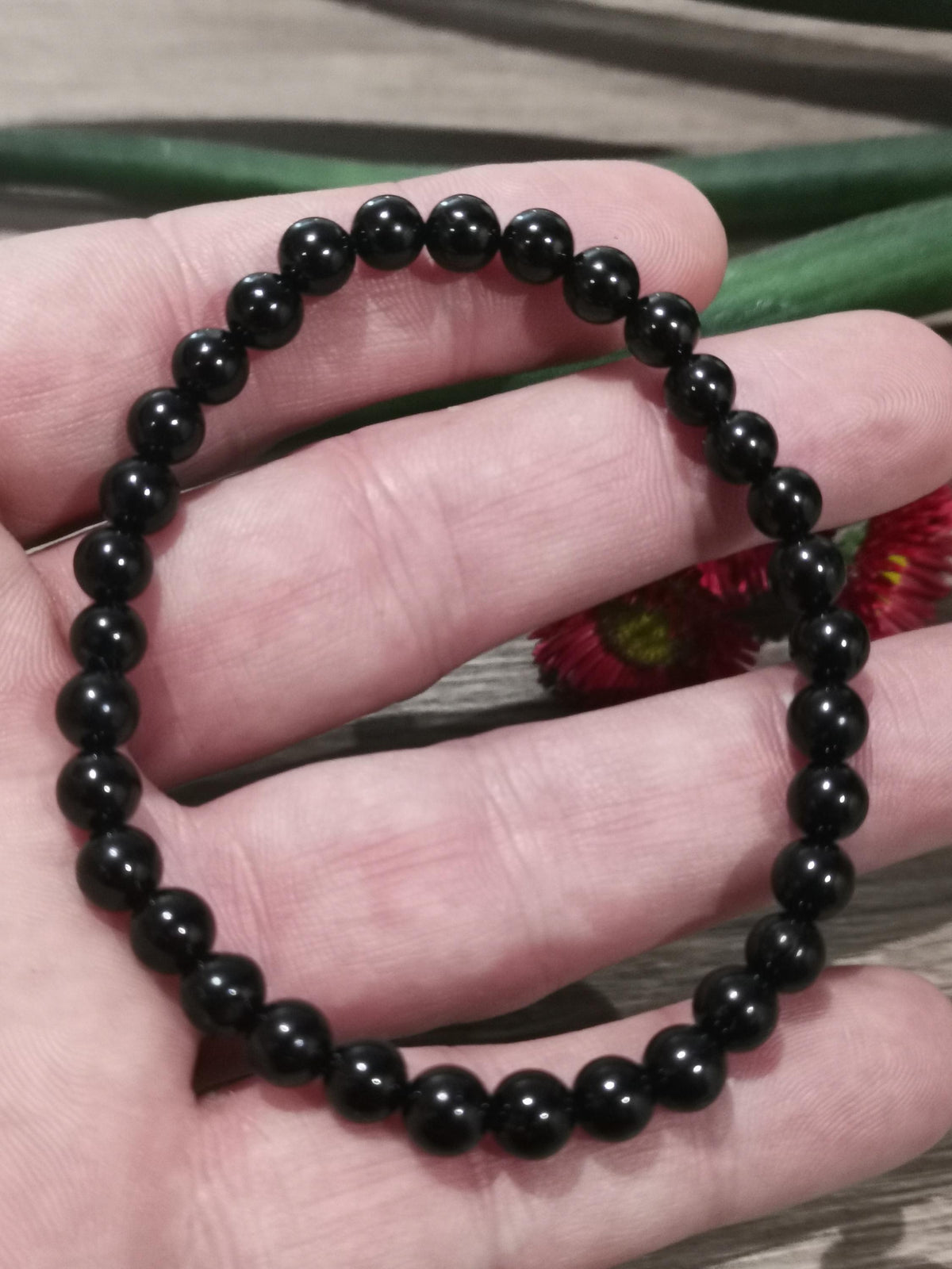 Pulseira em espinela preta – Contas redondas de 6 mm – À medida