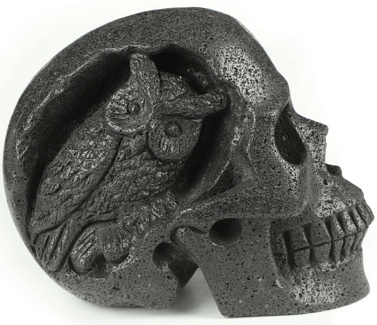 Pierre de Lave Chaude + Chouette / Crâne XXL / Pierre Volcanique de collection , Vanité , spiritualité