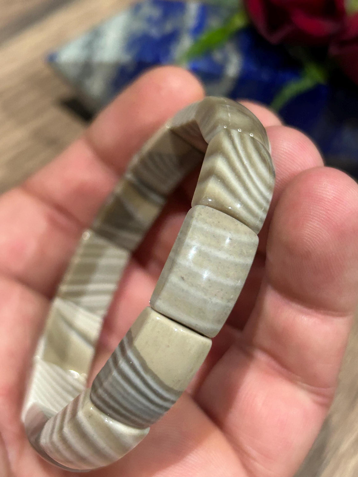 Brown Banded Agate, Rectangular Bead Bracelet, Length 17 cm