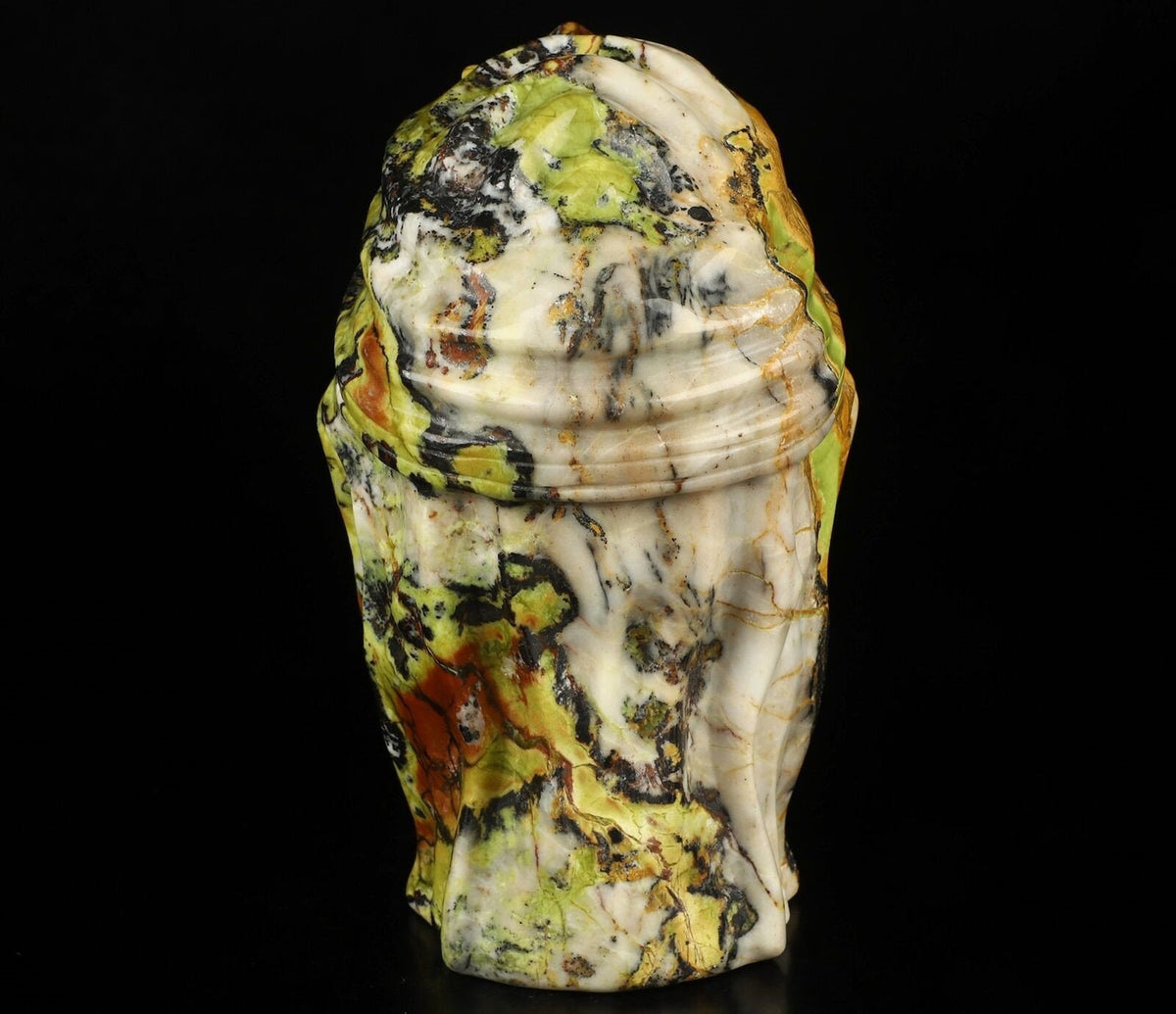 Jaspe Hiso  , Crâne Momie en pierre naturelle taillé / Sculpture Vanité , memento mori