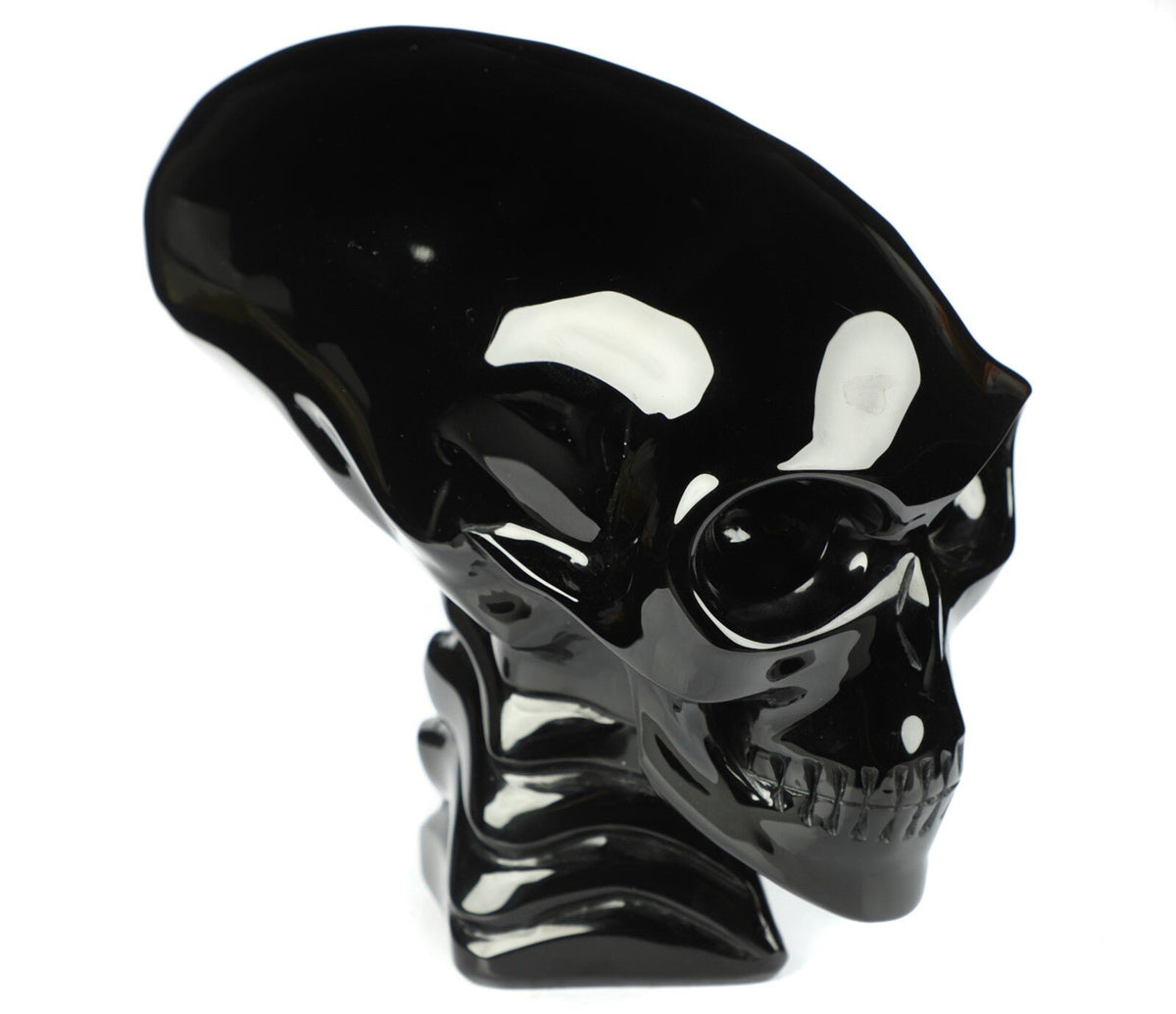 Obsidian SCHWARZ ,6,5 Zoll Skulptur Alien-Schädel Liegend / Maya-Reiseschädel / Lithotherapie / Schädel ; Cranio , Schädel Kristallschädel