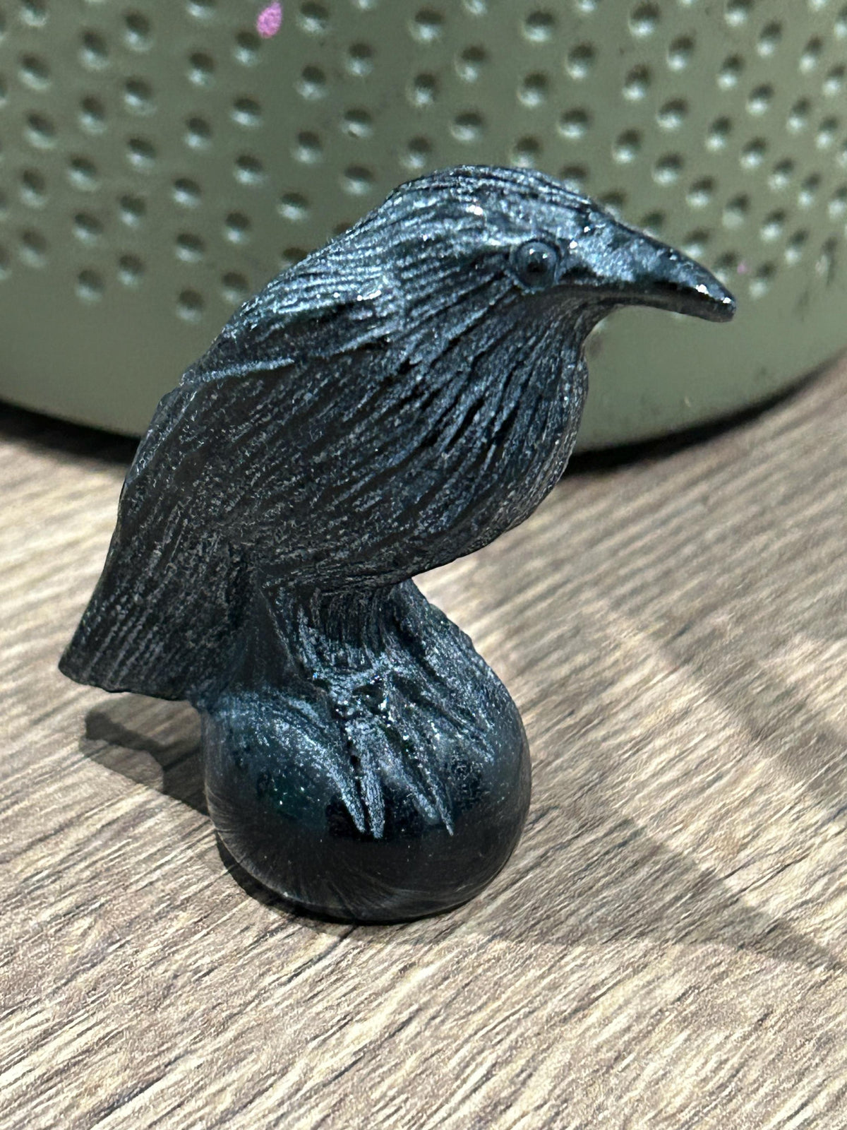 Vogel-Skulptur 52 g, Rabe aus poliertem schwarzem Obsidian, natürlicher Vulkanstein