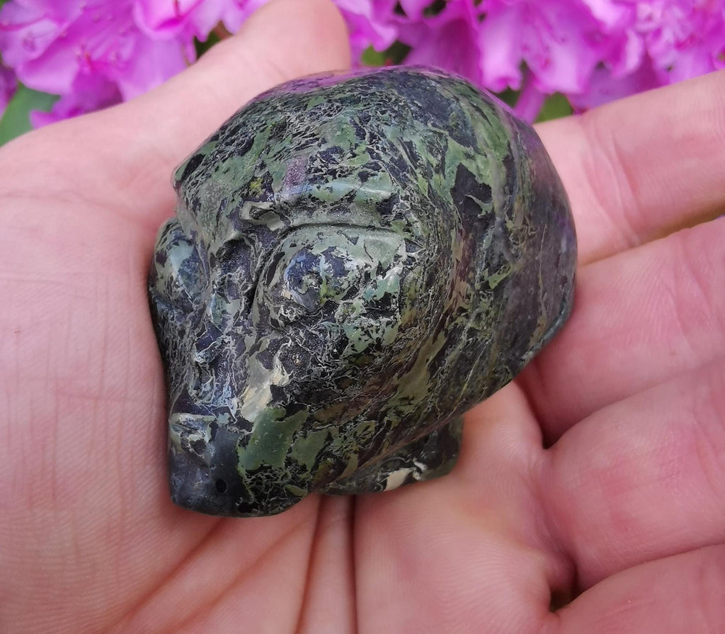Cráneo alienígena de jaspe camuflaje, llamado piel de rana, mineral tallado de colección / REIKI Skull, cráneo, cráneo, cráneo