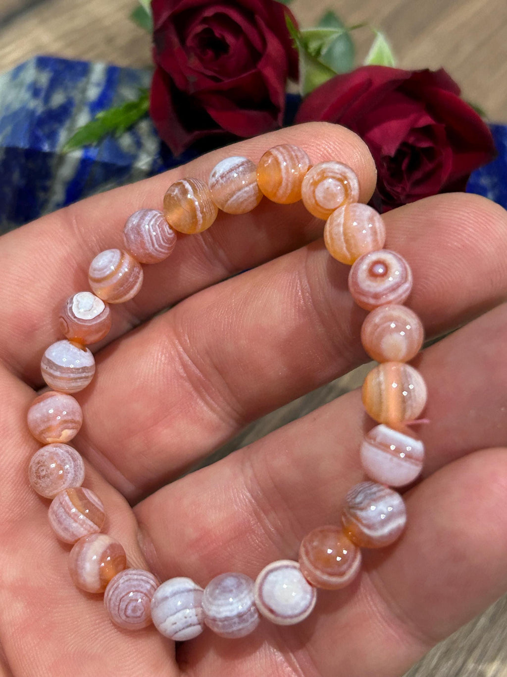 Botswanische Spitzenachat, maßgefertigtes Armband, runde 8-mm-Perle / Harmonie – Ausrichtung – Stärke