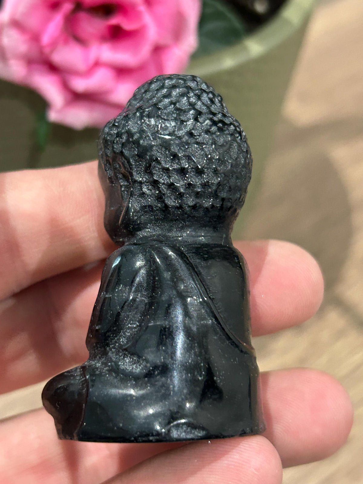 Mini Boeddha Indiase godin van zwart obsidiaan (76 g), ideaal voor Feng Shui, Zen-decoratie en meditatie