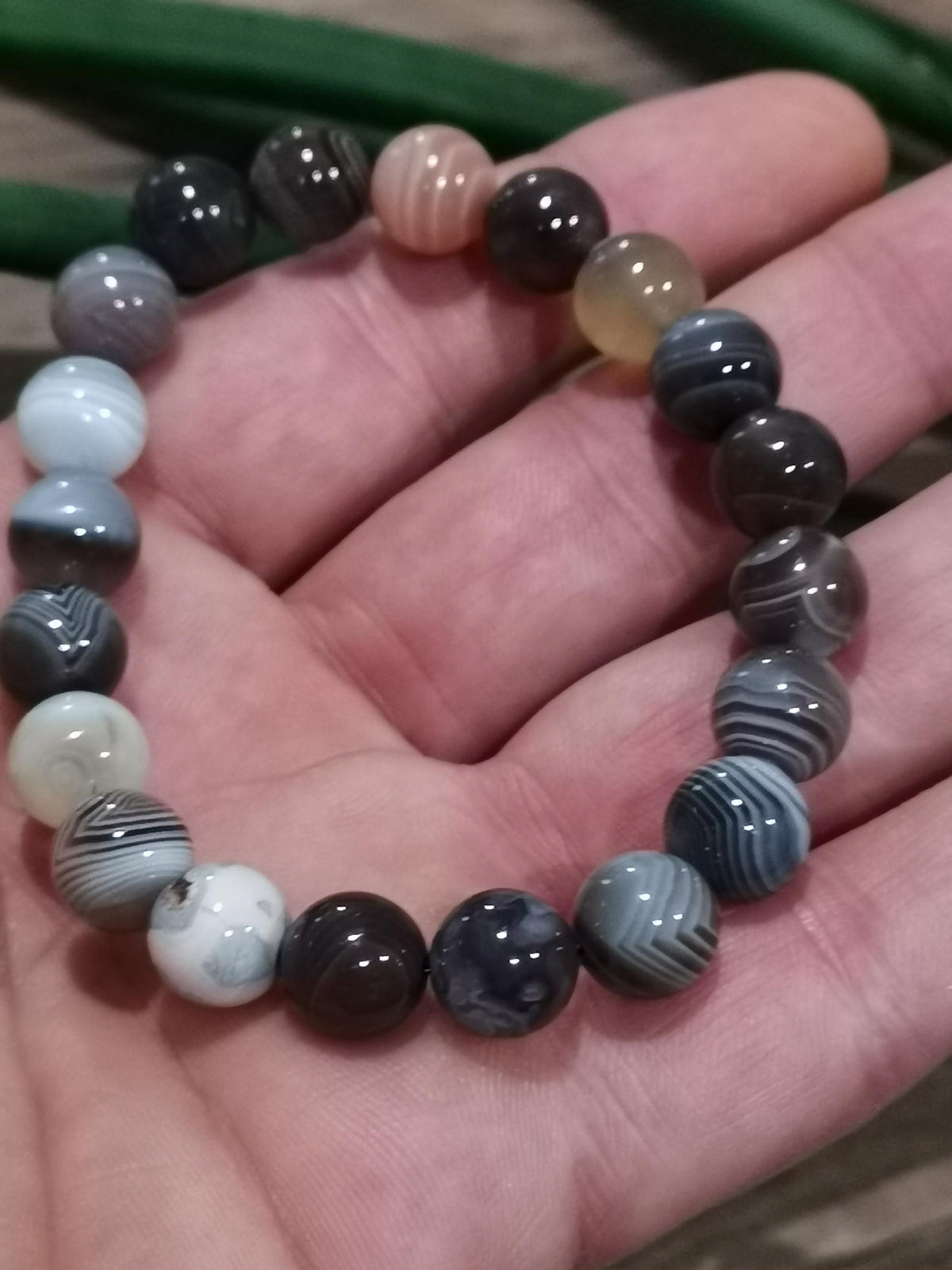 Mozambique Agate, 10 mm Round Bead Bracelet, CUSTOM Length