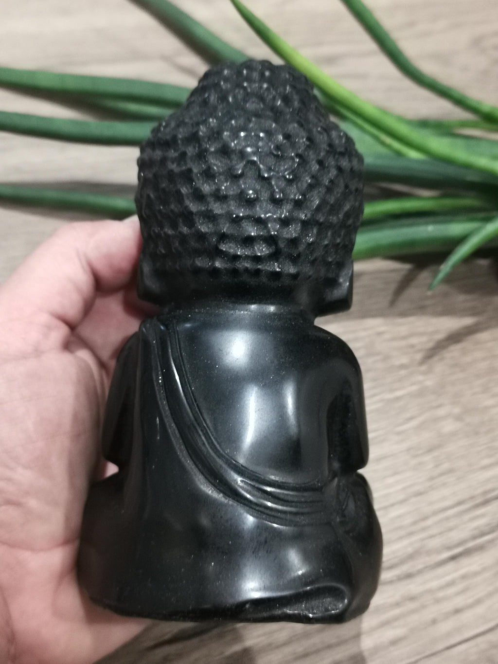 Buddha Göttin Indiens aus schwarzem Obsidian (0,925 kg), Feng-Shui-Skulptur, Zen-Dekoration, Meditation