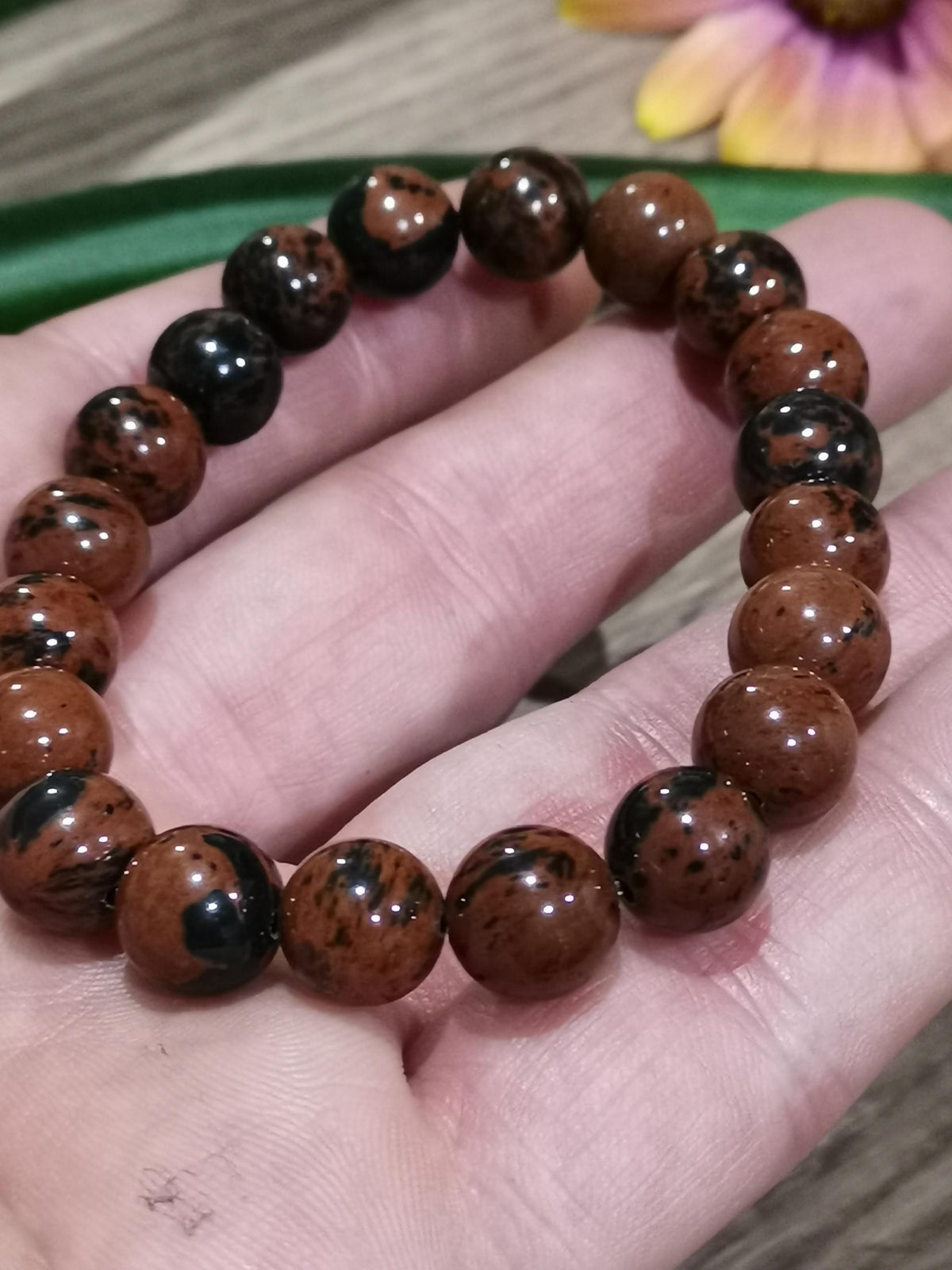 Obsidiana ACAIÃ  , Pulseira à medida à escolha  , Pérola redonda de 10 mm