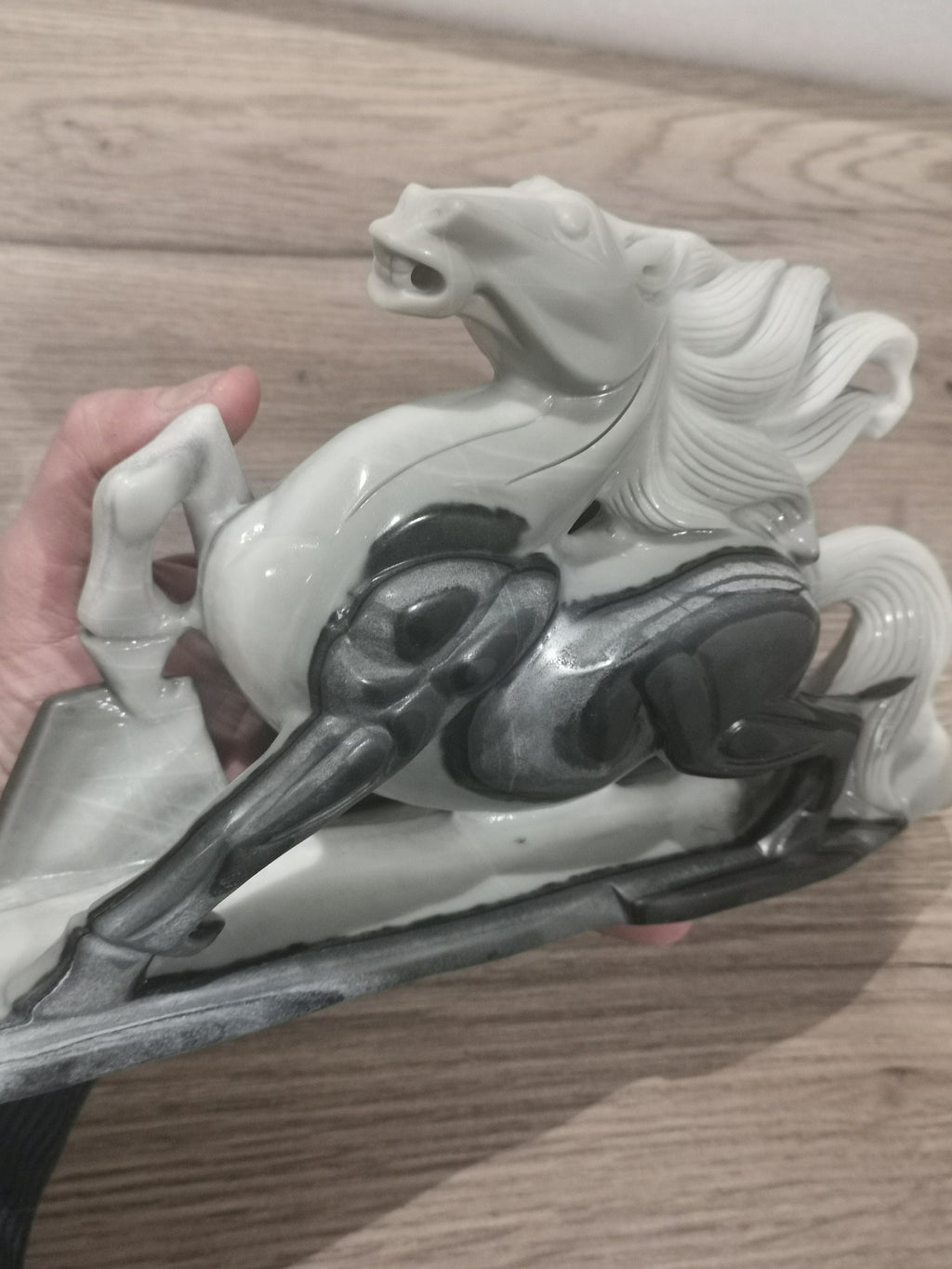 Magnifique Sculpture XL Cheval en Jaspe Rubané Asiatique
