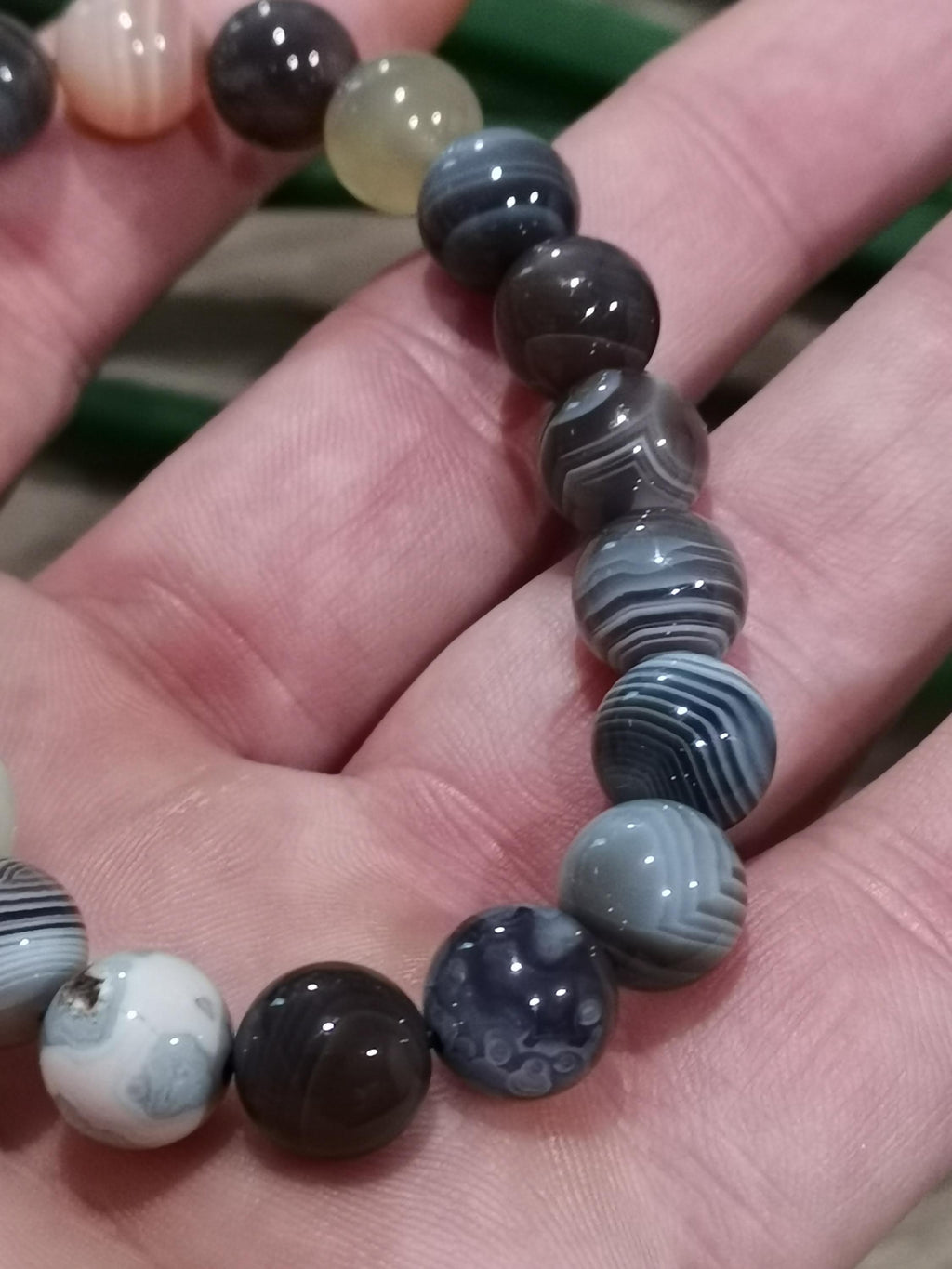 Agata del Mozambico, bracciale con perle rotonde da 10 mm, lunghezza SU MISURA