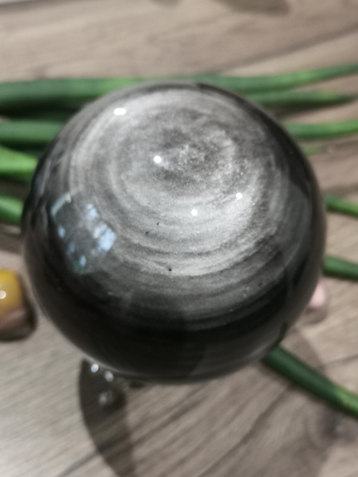 Obsidiana Plateada de México , Esfera XL 1.375 KG de Colección  , Minerales Tallados