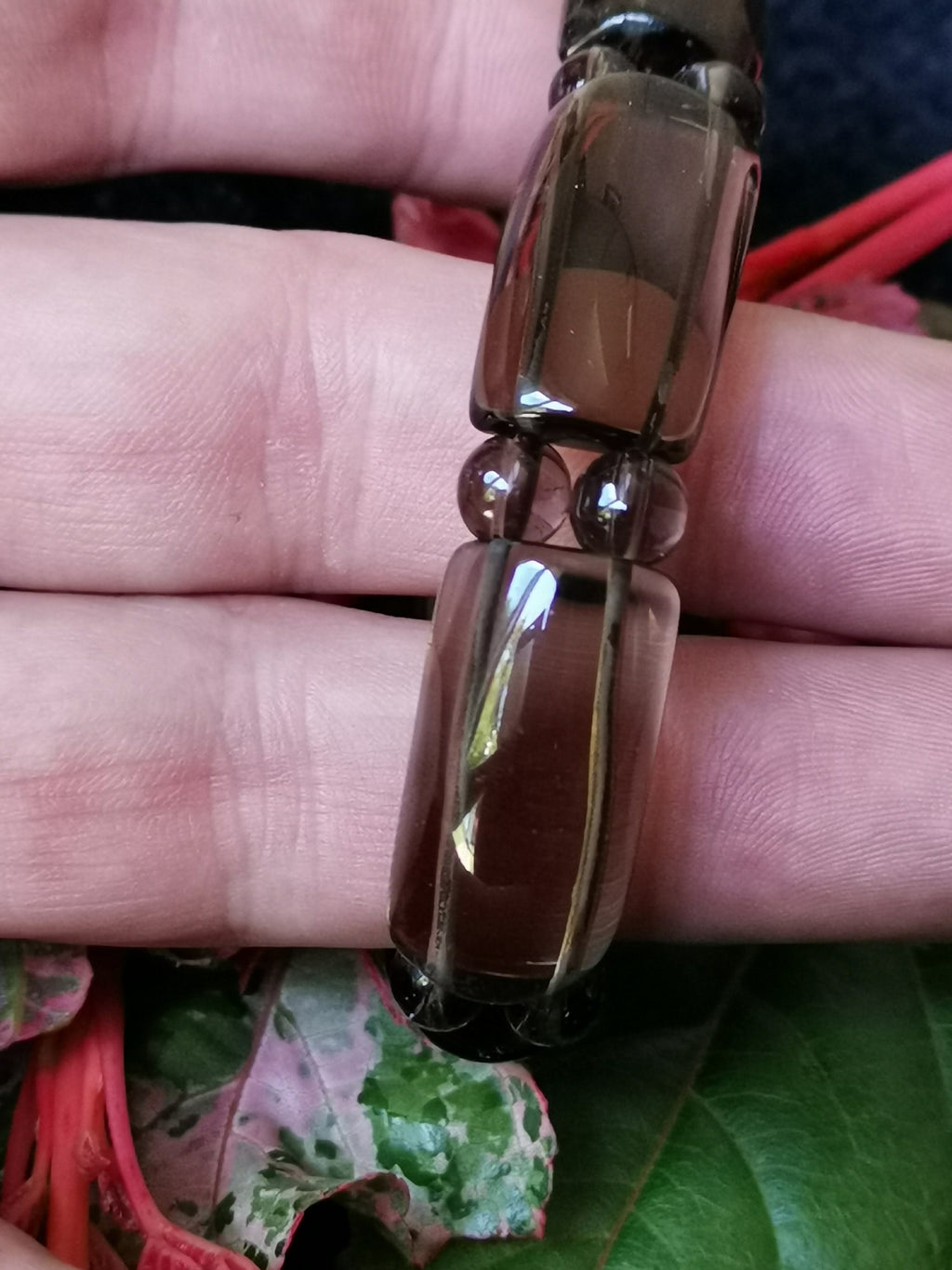 Rookkwarts, unisexarmband, langwerpige kralen met een platte zijde